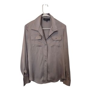 Jones New York Womens Gray Button-Up Blouse